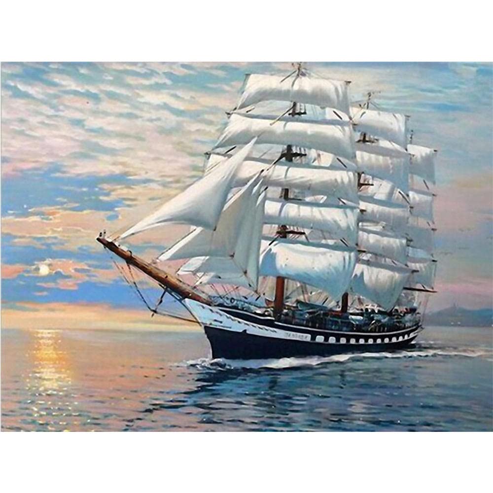 Amazon | ダイヤモンドアート 白い帆船 5d ダイヤモンド 絵画 大型 