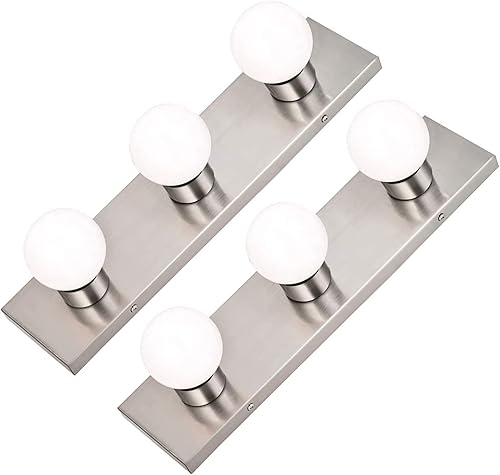 DYSMIO Lighting - Tira de tocador de tres luces, accesorio de espejo estilo Hollywood con placas de níquel cepillado, accesorios de calidad de salón