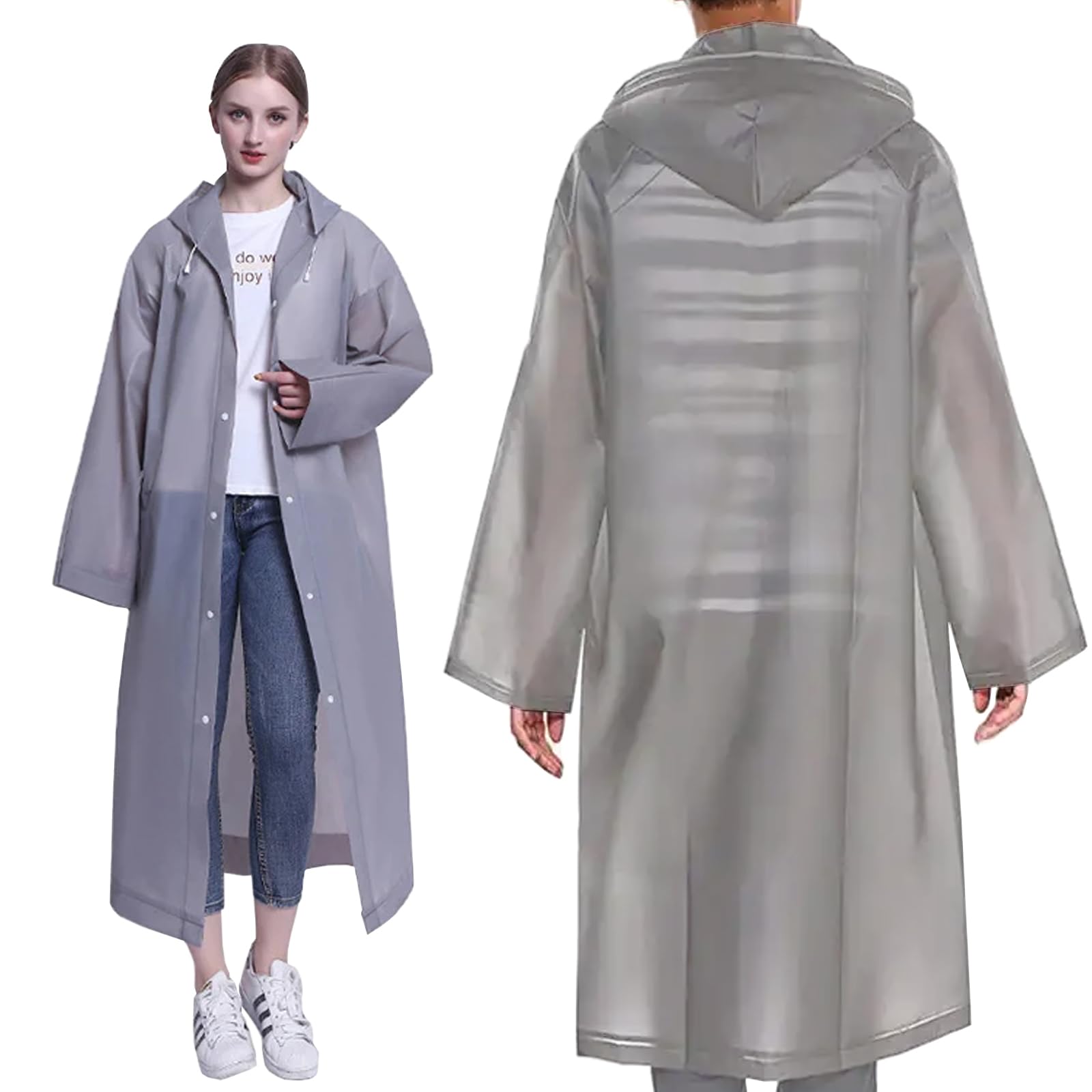 STEK Rain Poncho for Adults, EVA Reusable waterproof rain poncho with Hood, Lightweight Portable Emergency Plastic Coat for Outdoor, Hiking, Camping, Cycling, Traveling (Dark Grey 125cm)