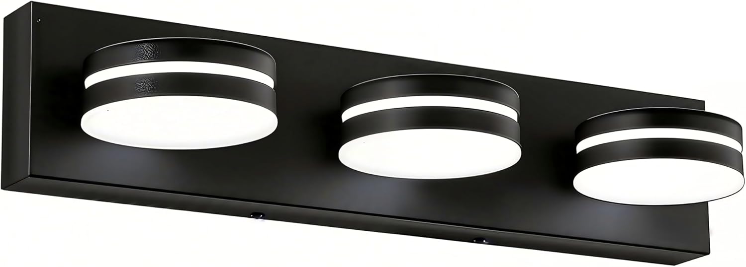 3-Light Bathroom Vanity Light Over Mirror, 24 Inch Dimmable Matte Black LED Vanity Lighting Fixtures, Modern Bathroom Wall Light Fixtures with 360 Rotating Head, Cool White 5500K