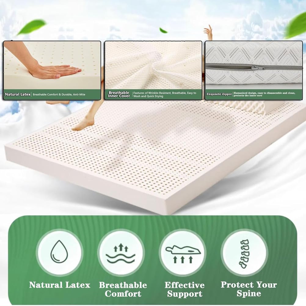 Naturlatexmatratze, Naturlatexmatratzenauflage – Hypoallergene, atmungsaktive Matratzenauflage für optimalen Komfort und Unterstützung – Ideal für Tatami-Betten und zur Linderung von Allergi