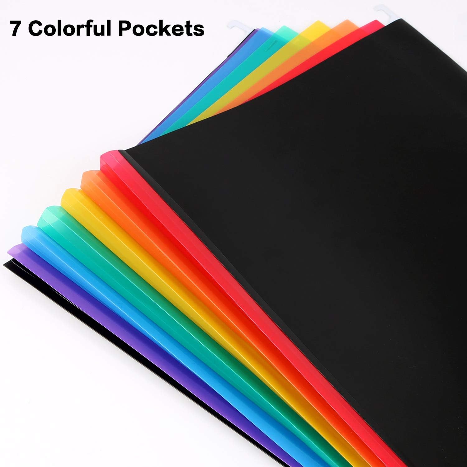 Plastic Hanging File Folders Letter Size 7 Pockets Accordian File Organizer Expanding File Folder for Filing Cabinet/Accordion File Box Rainbow Document Receipt Organizer with 8 Adjustable Tabs