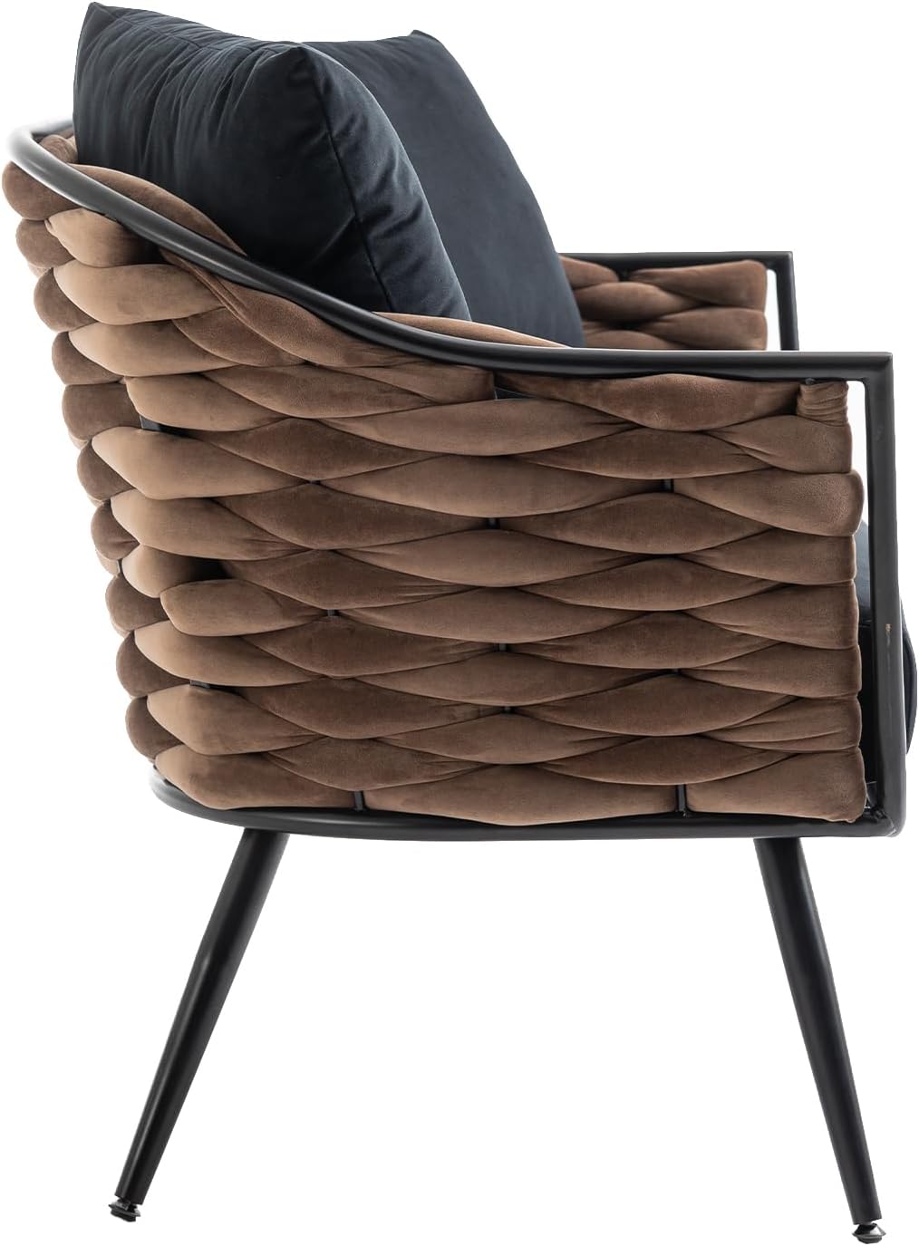 Wide Accent Chair Velvet Loveseat for Living Room, Modern Upholstered Armsofa Tufted Sofa with Gold Legs, Special Woven Back Leisure Sofa for Bedroom Office Balcony (Black)