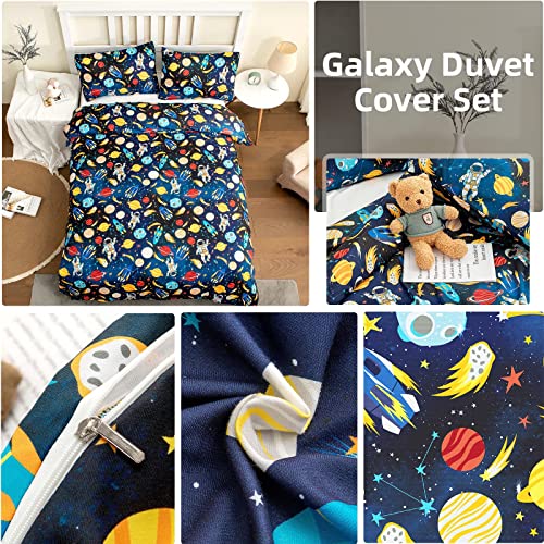 Owl Queen Space Duvet Cover Set Twin Size For Boys Astronaut Rocket Planets Cute Cartoon 3 Pieces Space Bedding Twin With 1 Duvet Cover & 2 Pillowcases,Galaxy Duvet Cover With Zipper Ties #TOP3
