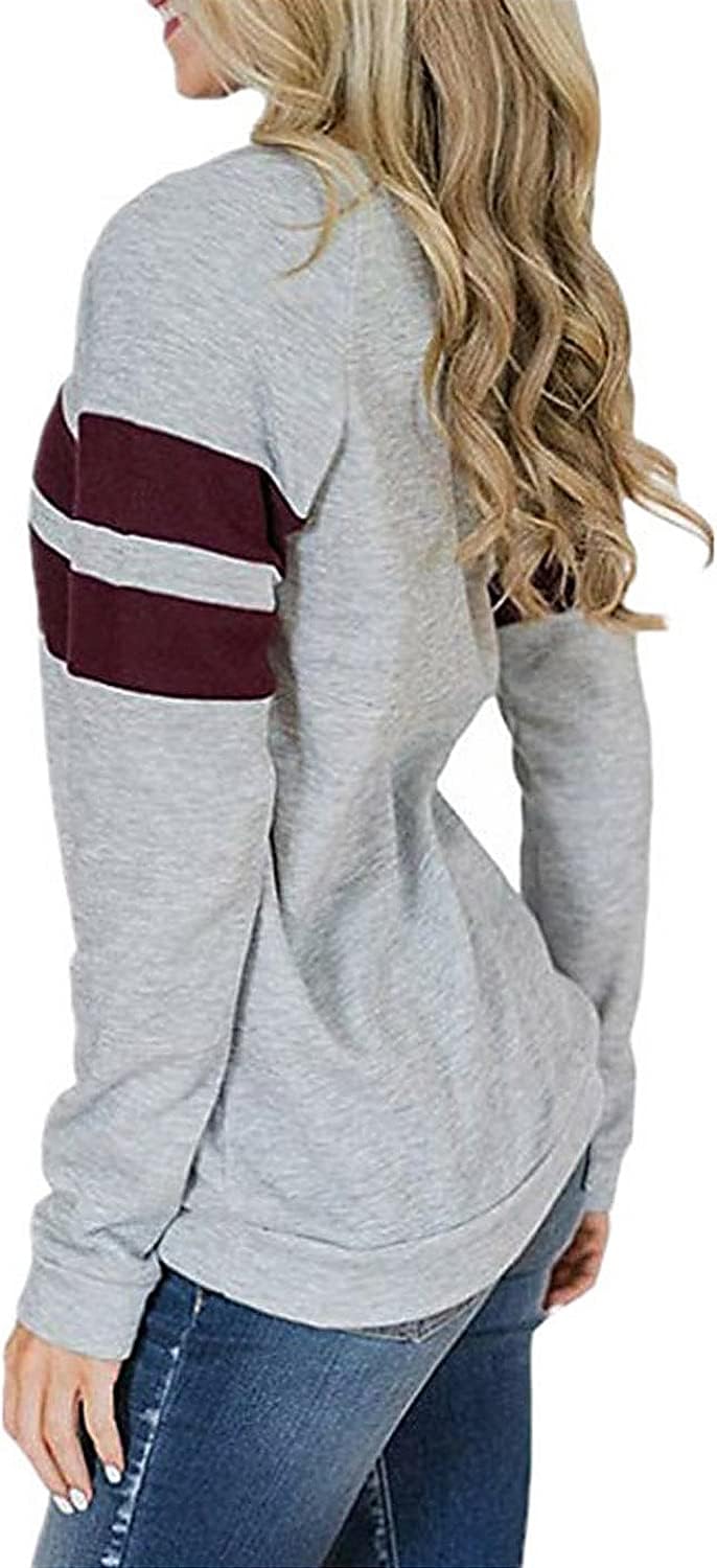 Ladies Patchwork Long Sleeve Crew Neck Sweatshirt Casual Color Block Sweatshirt Striped Printed Loose Pullover Tops