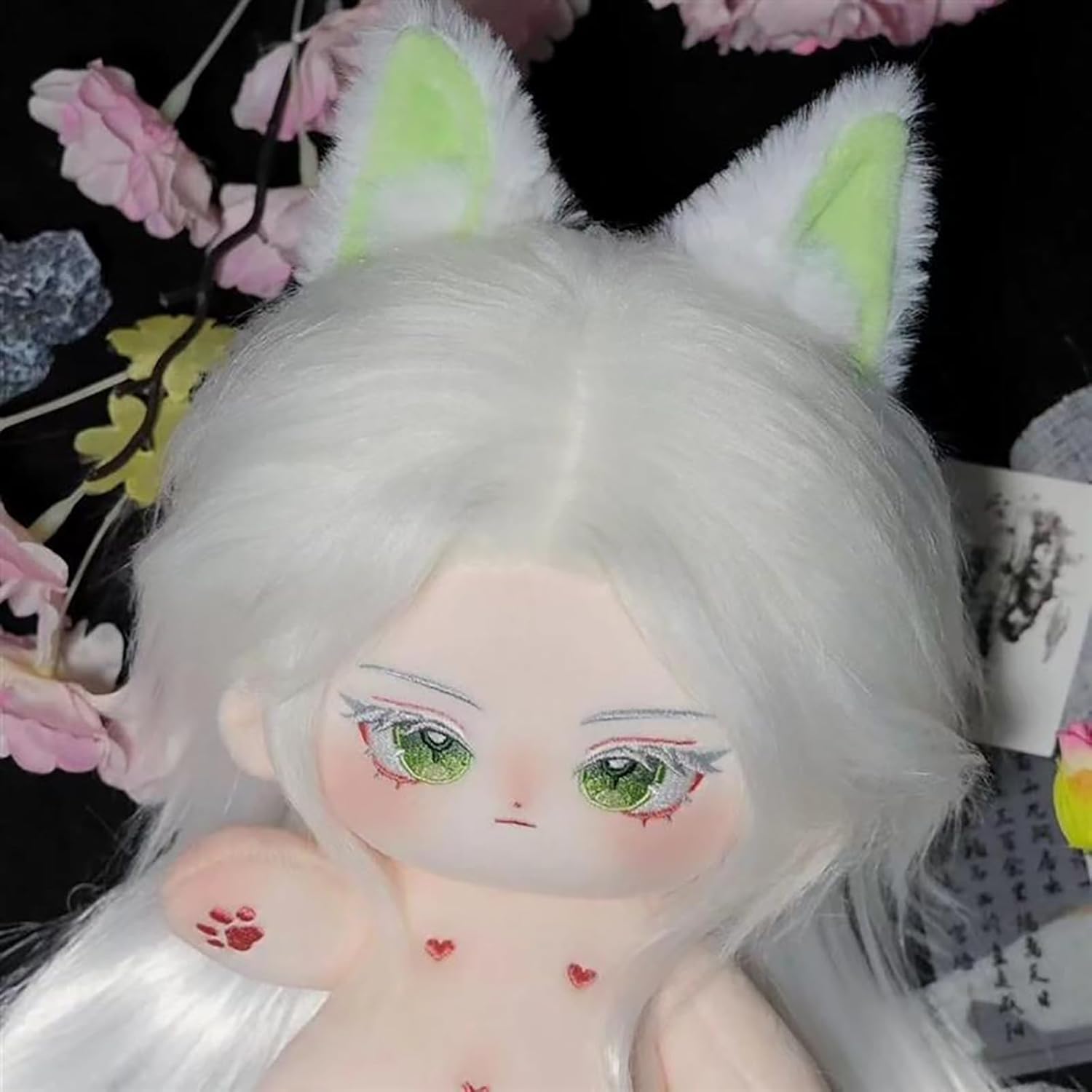 20cm Original White Hair Cotton Doll, Anime Style Plush Doll with Green Eyes, Cute Stuffed Toy for Collectors, Soft Cotton Doll Gift for Anime Fans