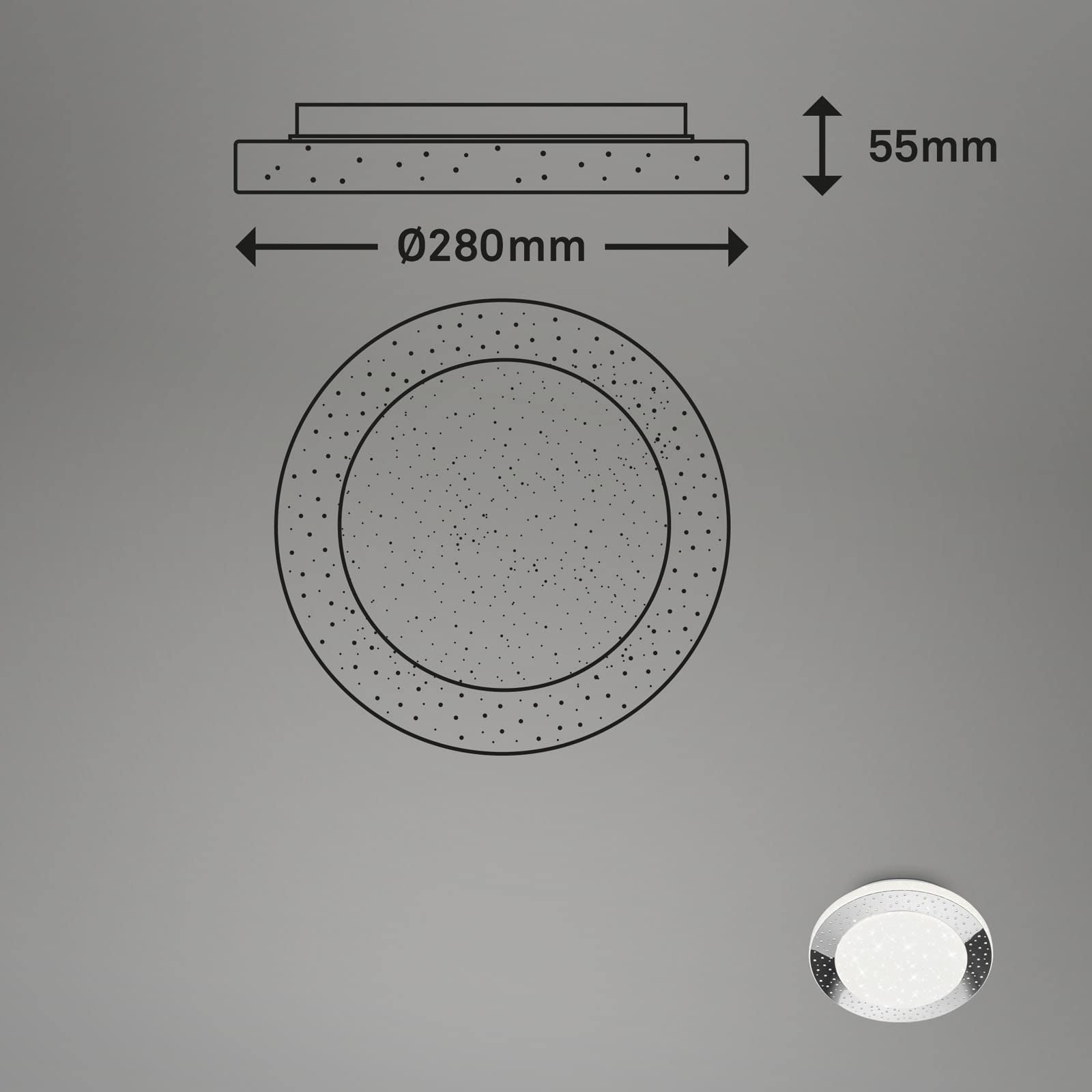 BRILONER Leuchten - LED Deckenlampe mit Sternendekor, LED Deckenleuchte Bad IP44, gelochtes Dekor, neutralweißes Licht, Ø280 mm, Chrom-Weiß, 3693-018
