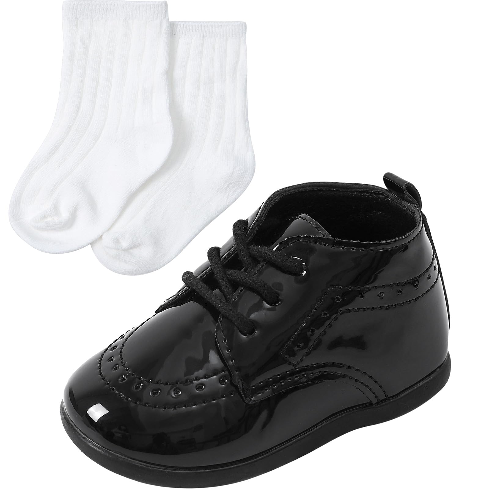 AGJ Baby Boy/Girl Dress Shoes Infant Oxford Loafers PU Leather Rubber Shoes Wedding Ring Bearer 18-24 Months Black