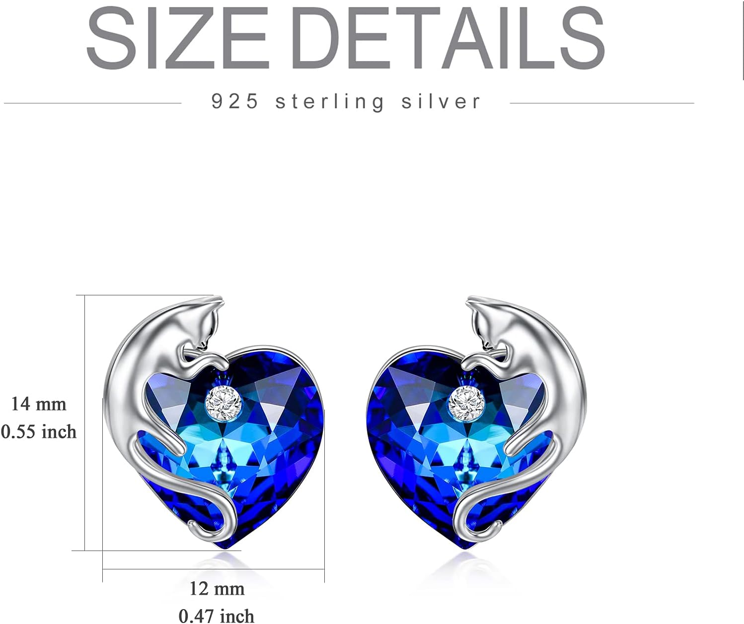 AOBOCO Cat Earrings 925 Sterling Silver Cute Studs Earrings with Birthstone Heart Crystal from Austria, Cat Jewelry Gifts for Cat Lovers