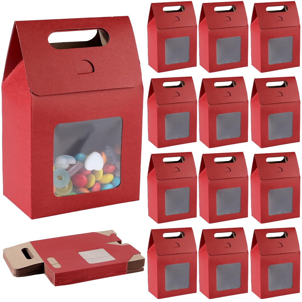 GORGECRAFT 24 Sacchetti Regalo In Carta Kraft Con Finestra | Rossi Scuri Con Manici | 9,7x5,8x15 Cm | Per Bomboniere E Festività