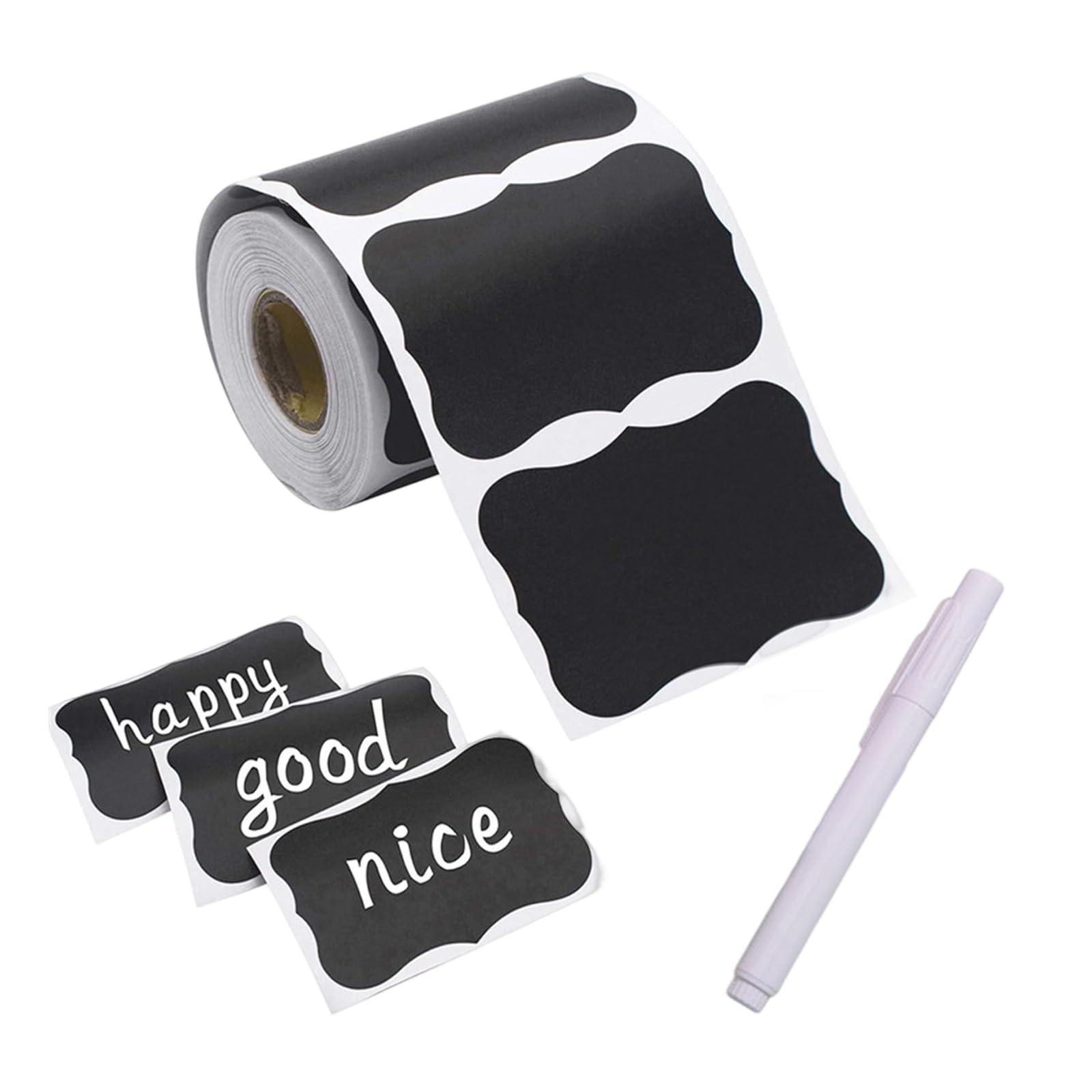 200Pcs Chalkboard Labels Stickers with 1 Chalk Pen for Kitchen (Black)