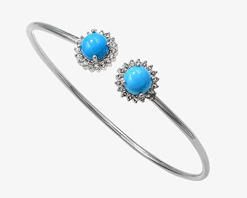 Miniatura 2 de Natural Sleeping Beauty - Brazalete redondo de plata de ley 925 con piedra preciosa, turquesa y piedra natal de diciembre, regalo de cumpleaños para