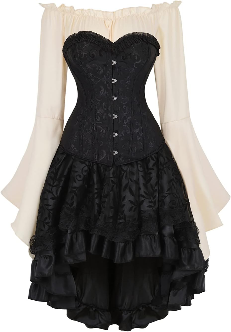 Grebrafan Medieval Corset Skirt with Blouse Steampunk 3 piece Corsets Costume