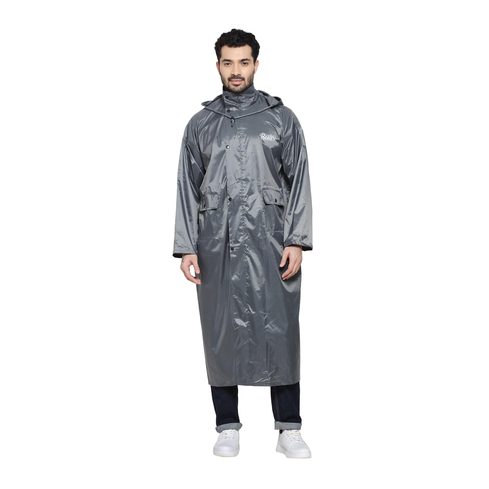 fendo Ruby Men's Full Length Waterproof Raincoat with Hood | Lightweight Water-Resistant Rain Poncho for Bike Riding, Hiking, Travel & Monsoon Wear | Nelson Coat - XXL-picture-17