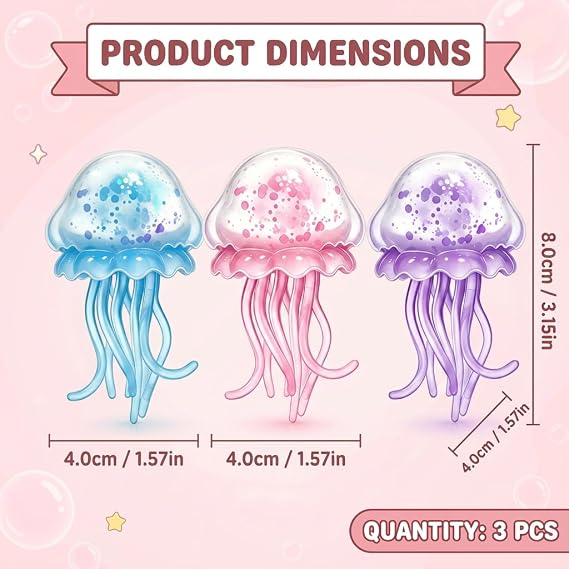 3 PCS Jellyfish Squishy Desktop Decoration, Jelly Fish Squishy in Blue, Purple, Pink, Portable Ball for Office, School & Travel,Random Color