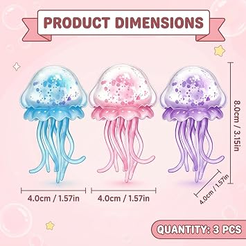 3 PCS Jellyfish Squishy Desktop Decoration, Jelly Fish Squishy in Blue, Purple, Pink, Portable Ball for Office, School & Travel,Random Color