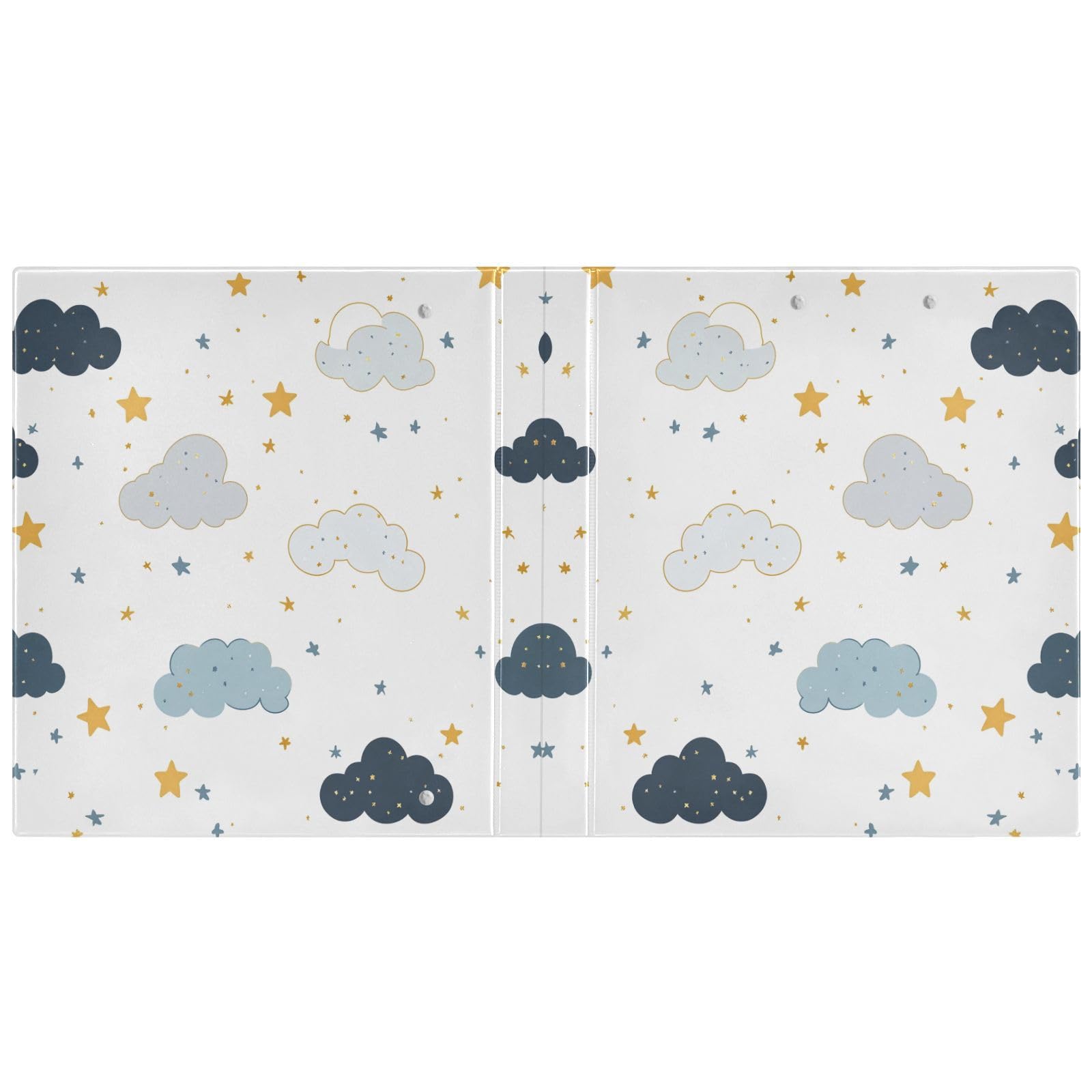 Raccoglitore ad anelli con 3 anelli, 3,8 cm, motivo stelle e nuvole, con clip in metallo, formato A4, organizer per casa e ufficio, confezione da 2