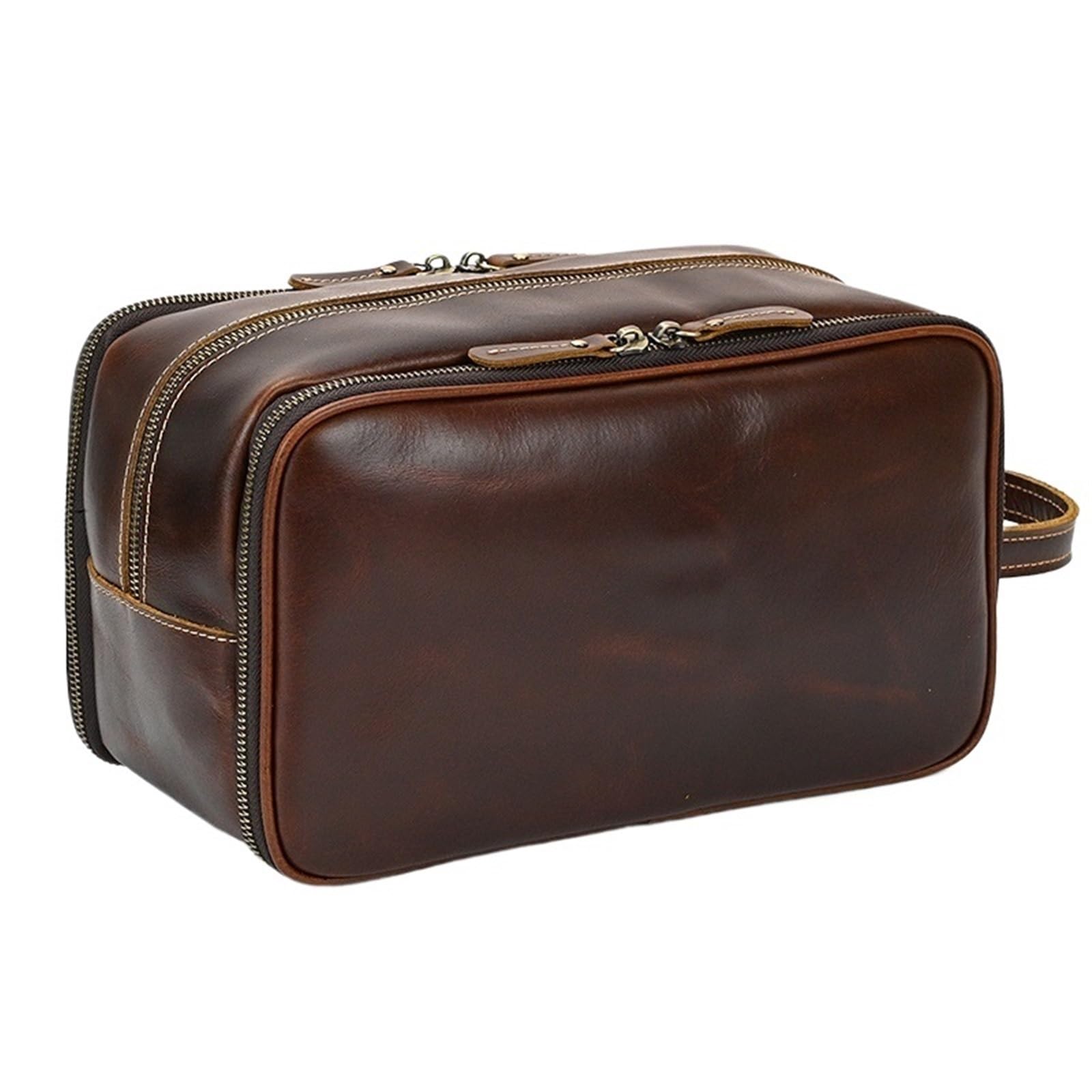 Neceser de Maquillaje Bolsa de cosméticos Cuero for Hombres y Mujeres, Maquillaje, Lavado portátil, Estuche Ducha, Bolso Mano, artículos tocador Viaje(1 Dark Brown)
