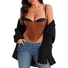 Kaei&Shi Women Faux Two-Piece Satin Bustier Corset Top Lace-Up