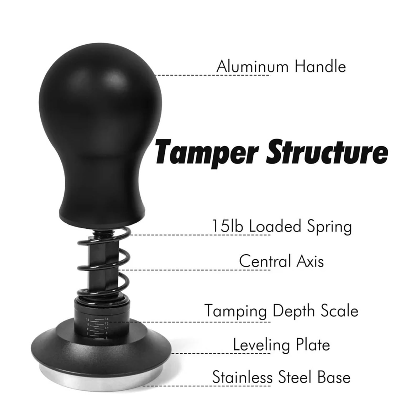 Genérico Tamper de café con resorte 58mm, mango redondeado 15lb, Base ondulada, herramienta compactación Espresso autonivelante