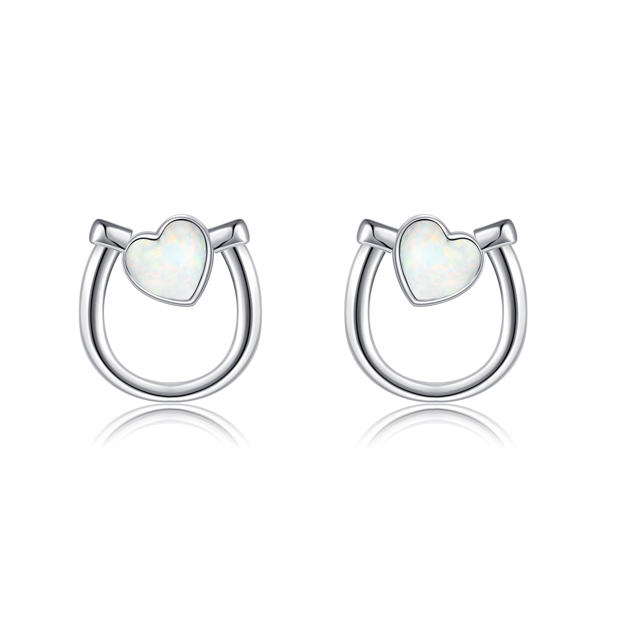 Hufeisen Ohrstecker 925 Sterling Silber Weiß Opal Glücks Pferde Ohrringe Hufeisen Schmuck Geschenk für Frauen Mädchen Pferde Liebhaberin Tochter