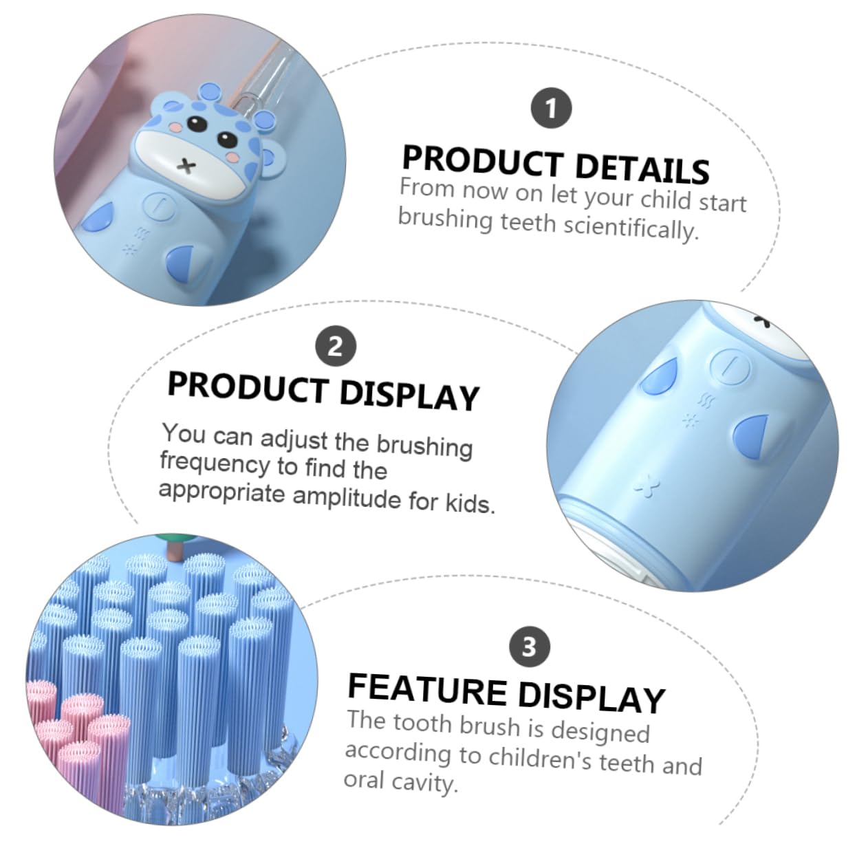 Cepillo de Dientes Eléctrico Infantil Diseño Antideslizante y Adecuado para Paquete Cabezales Azules sin Batería para Viaje y Cuidado Dental Infantil