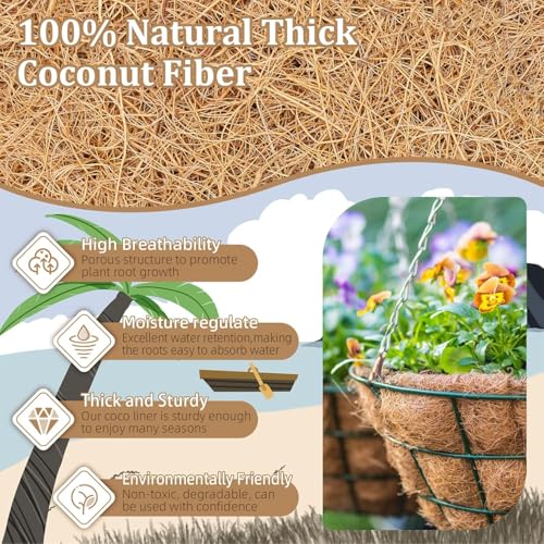 LATERN 4Pcs Round Coco Fiber Liners for Hanging Basket 30.5CM 100% Natural Coco Coir Liner Thick Coconut Fiber Mat for 12 Inch Hanging Plant Basket Garden Animal Pet Mat Window Boxes - Image 2