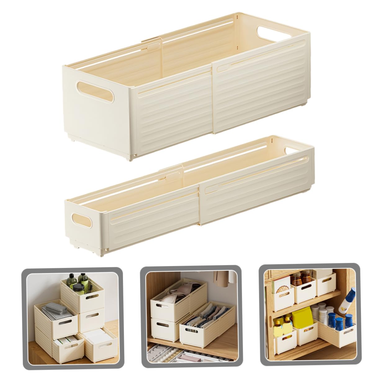 Organizador de Ropa Interior Extensible para Cajón, 2 Unidades, Pp Beige, Multiusos para Hogar y Oficina