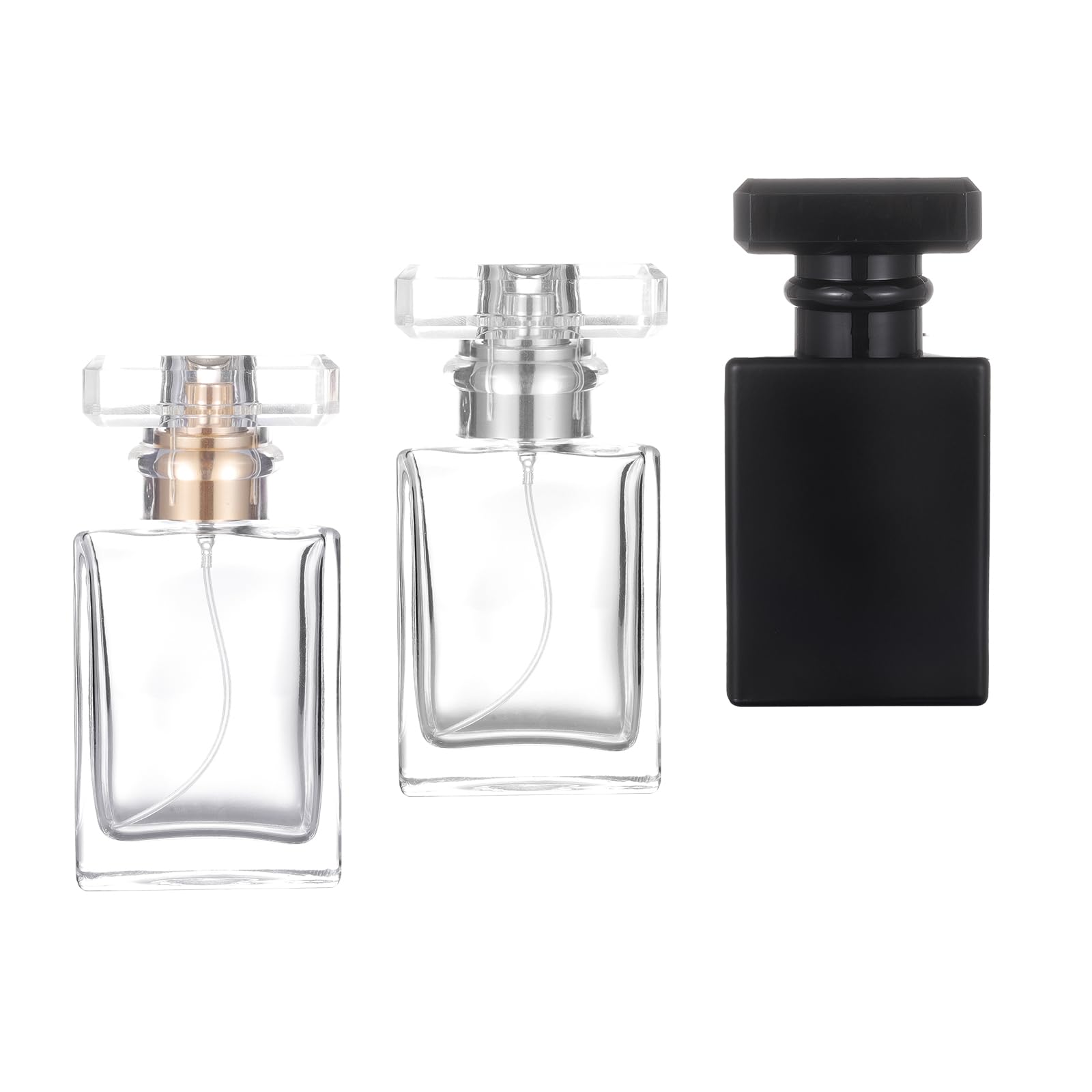 YWG Stone 30ml/1oz Thick Square Flint Glass Refillable Perfume Bottle, Square Portable Cologne Atomizer Empty Bottle with Spray Applicator For Travel