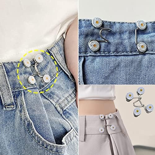 Image of SANNIDHI 4 Pcs Adjustable Waist Buckle, Pearl Daisy Pins for Jeans | Pin to Adjust Pant Waist, Helps Fit Loose Pants, Pearl Detail, Four Detachable Pieces, Daily Wear
