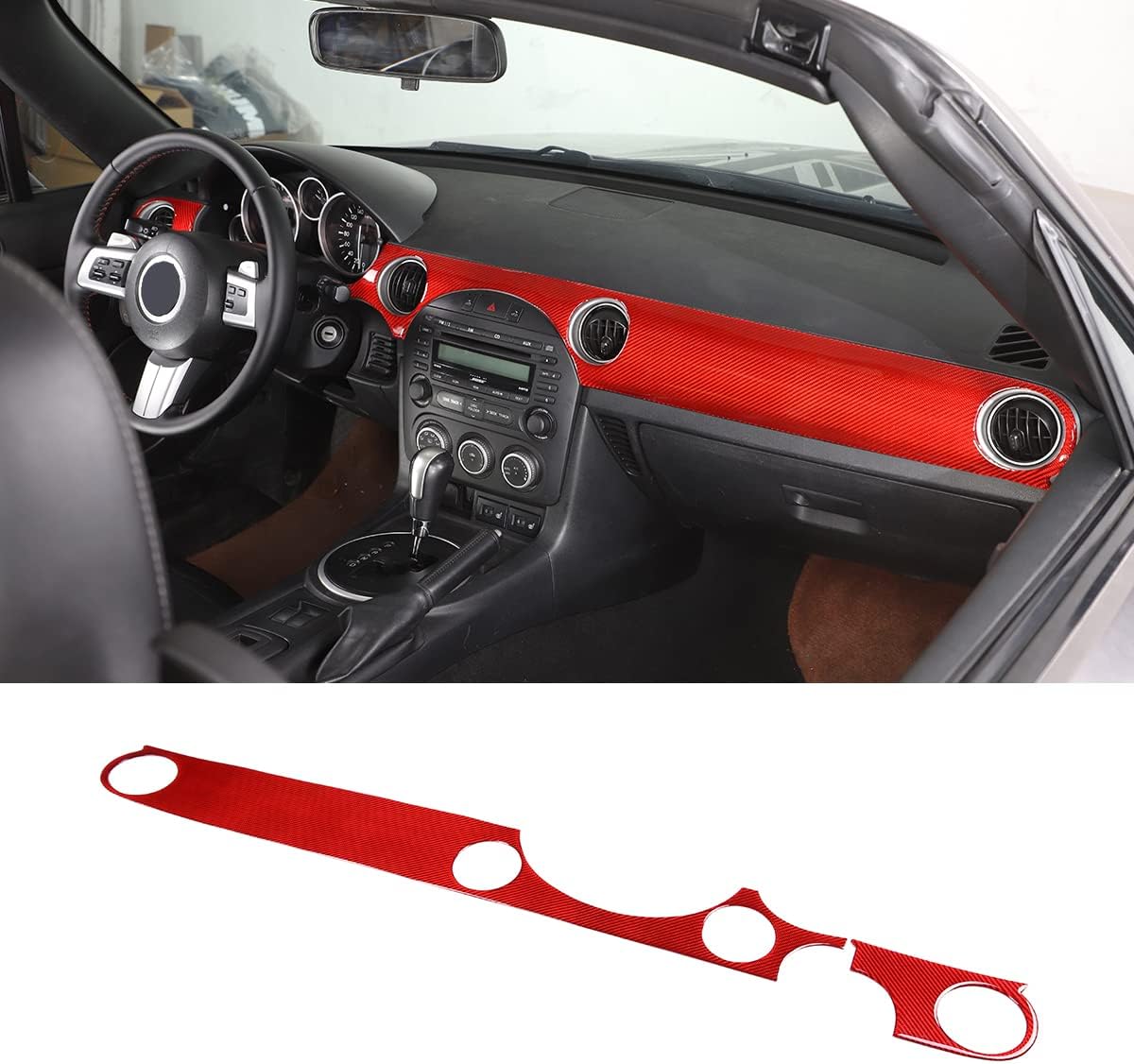 Soft Carbon Fiber Central Control AC Air Vent Outlet Frame Panel Trim Cover for Mazda MX-5 RF Miata 2009-2014 LHD (Red)