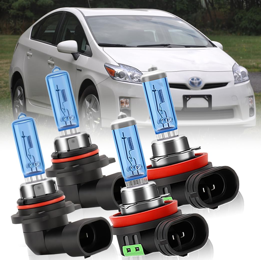Upgrade Lights Fit for Toyota Prius 2010 2011 2012 2013 2014 2015 Light Bulb High Performance Halogen Headlight Bulbs,9005 High Beam + H11 Low Beam Headlamp Replacement Bulbs Kit, Pack of 4