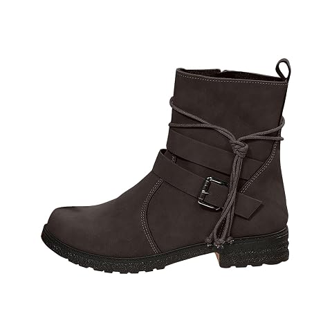 Boots Women Comfortable Mid Calf Dress Combat Boots Low Heel Buckle Strap Fall Military Ankle Booties with Side
