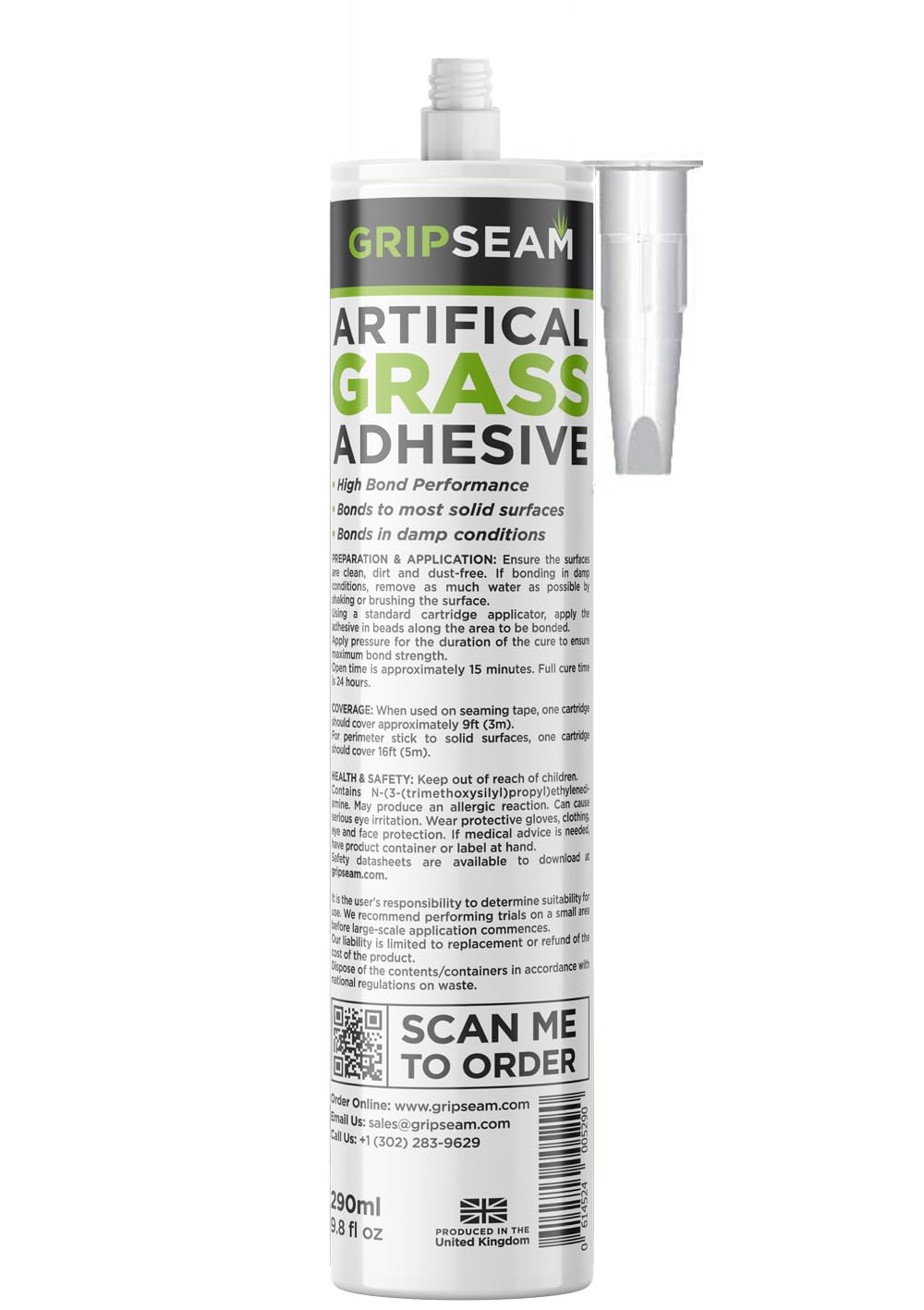 GripSeam Artificial Grass Adhesive - 290ml MS Polymer Adhesive for Synthetic Grass Surfaces (1 tube)