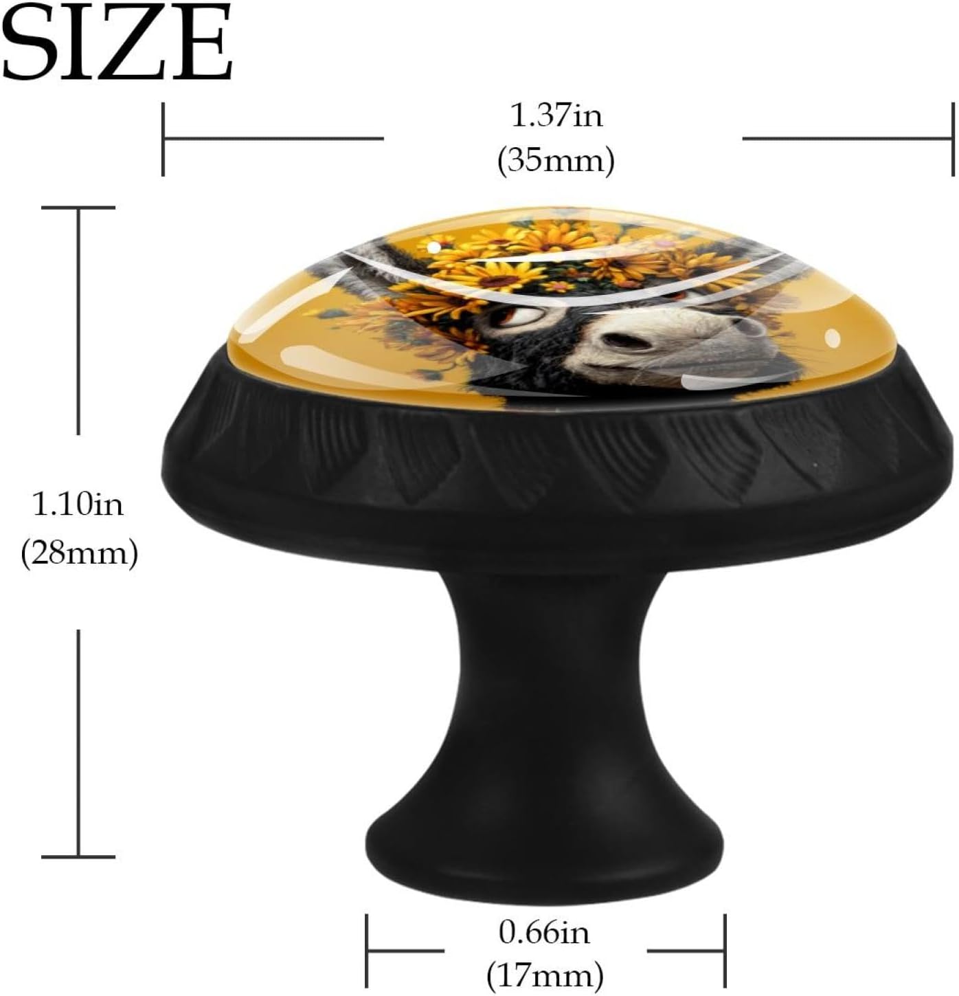 Black Funny Donkey Flower (2) Simple Style Cabinet Knobs, Durable Drawer Knobs with Complete Screws