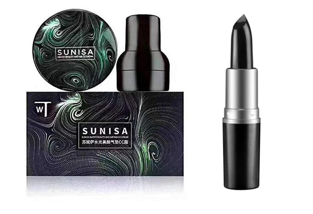 SUNISA BB and CC Cream Foundation With Mushroom Head Air Cushion 20g And Sunisa Lipstick Shape Hair Color Dyeing Pen Hair Pure Hair Color Dyeing Plant Hair Stick Temporary Hair Dye for Covering White Hair Hair Color Dye Pencil (Black)-image-2