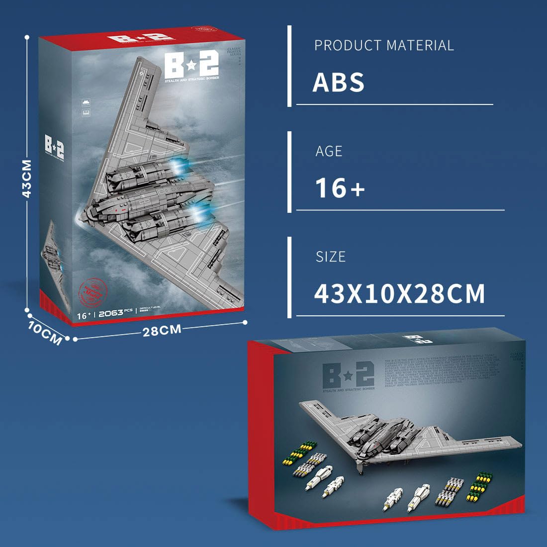 B-2 Bomber zestaw klocków zaciskowych, model samolotu wojskowego, zabawka z bronią 1:70, model sił powietrznych dla dorosłych i kolekcjonerów (2063 części)