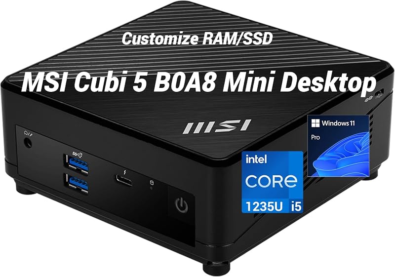 MSI Cubi Mini PC Desktop, Intel 10-Core i5-1235U, Customized 8GB-32GB RAM, 256GB-1TB SSD, Support 2-Display 4K, Thunderbolt 4, HDMI, DisplayPort, Wi-Fi 6, Windows 11 Pro for Work Professional Business