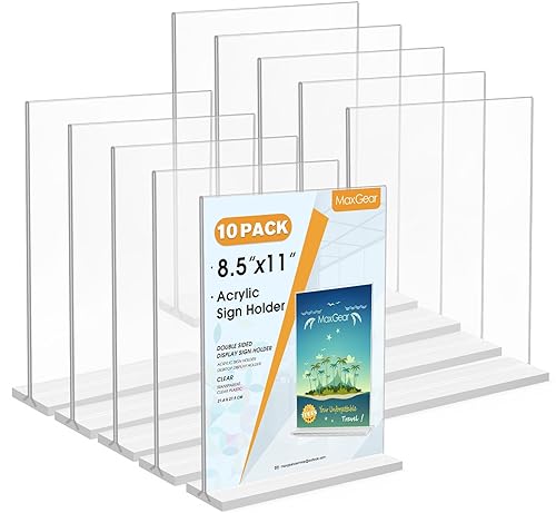 MaxGear Acrylic Sign Holder 8.5x11 Inches 10 Pack, Double Sided