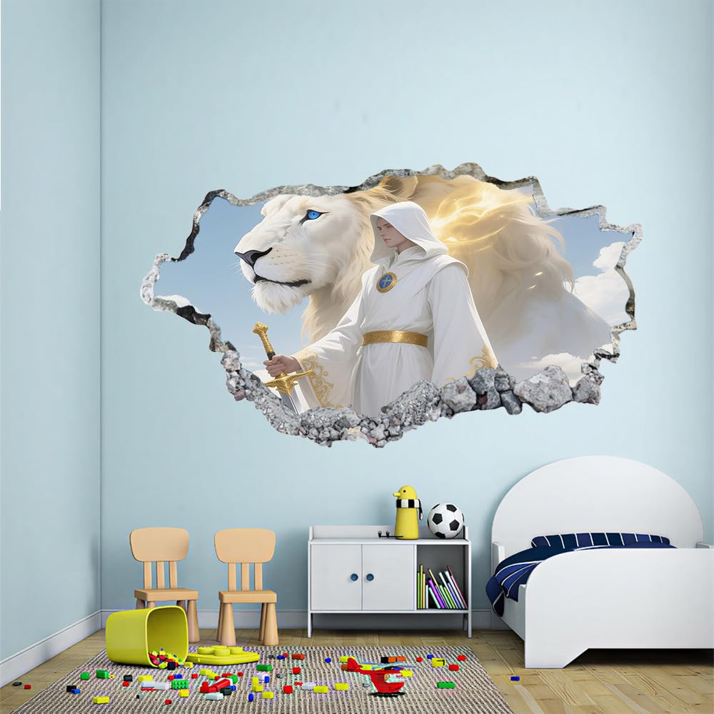 3D Wandtattoo Wanddurchbruch, Löwen Durchbruch Wandaufkleber für Kinderzimmer, sticker für Wohnzimmer, Ritter Wandsticker, Wandbild Junge Mädchen Schlafzimmer