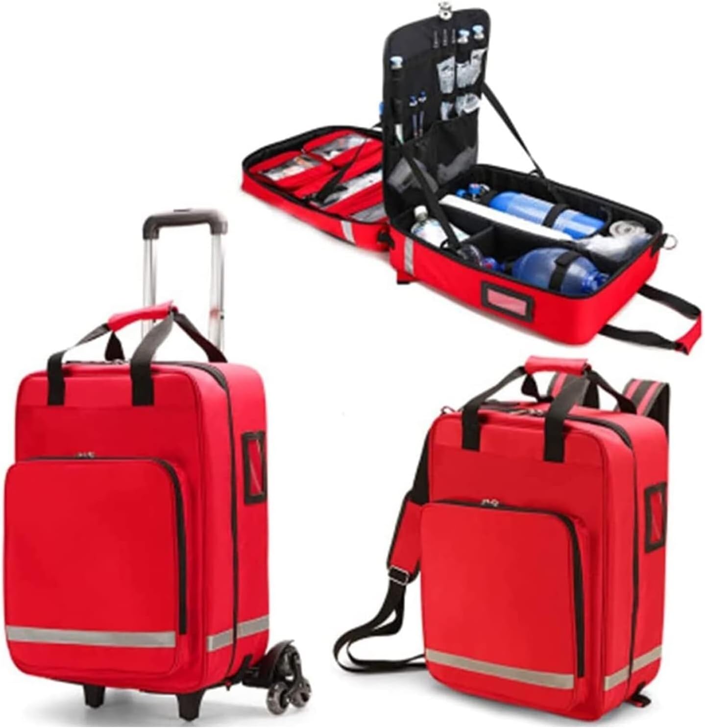 Portable First Aid Kit with Wheels & Detachable Handle, Medical Organizer Bag for Home, Car, Travel, Hiking, Camping, and Emergency Preparedness