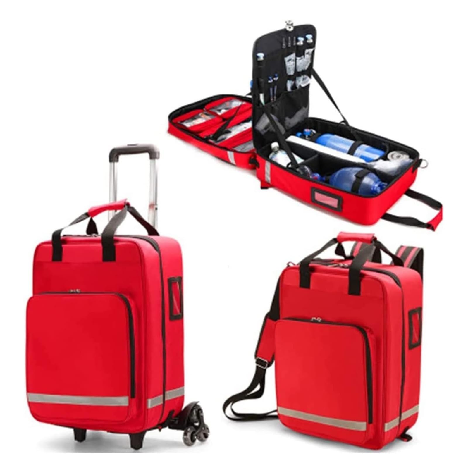Kit di Primo Soccorso con Ruote e Maniglia Rimovibile – Organizzazione Medica per Casa, Auto, Viaggi, Escursionismo, Campeggio ed Emergenze