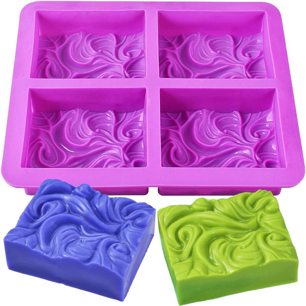 Newk Silicone Soap Molds, 4-Cavities DIY Handmade Soap Mold with Vivid Wave Pattern for Milk Soap (3.5 Oz Cavities)
