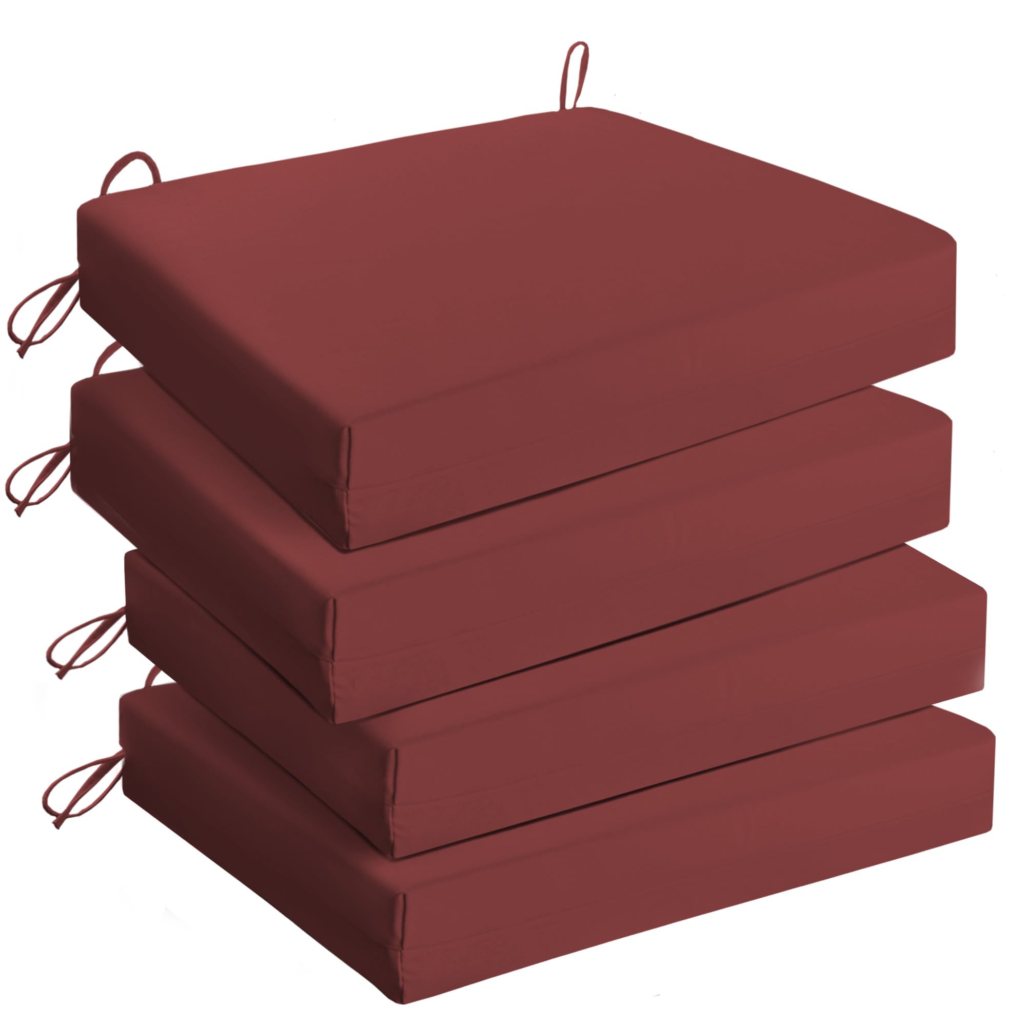 Outdoor Chair Cushions Pack of 4, Water Resistant Patio Cushions with Ties, High Density Sponge Filling Square Corner Seat Cushions for Outdoor Furniture, 18.5"x16"x3", Wine