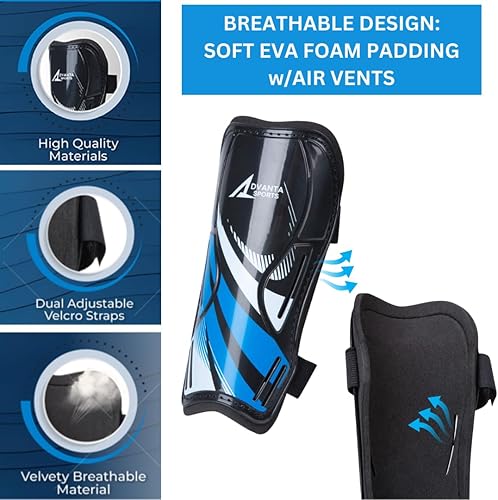 Miniatura 5 de Advanta Sports Espinilleras de fútbol para niños y jóvenes, equipo protector de fútbol para niños, niñas, adultos, hombres y mujeres, manga de