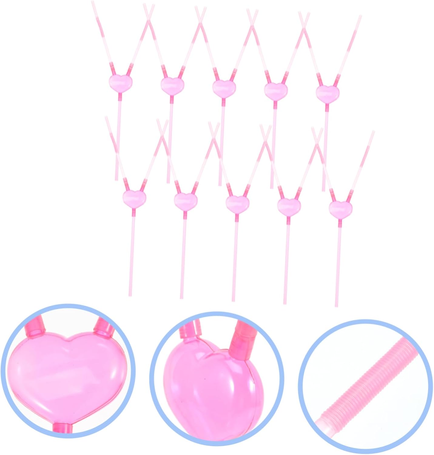 FOMIYES 20pcs Heart-shaped Double- Straws for Couples Valentine Day Party Drinking Straws Novelty Decor for Birthdays Engagements Weddings Fun Drink Accessories
