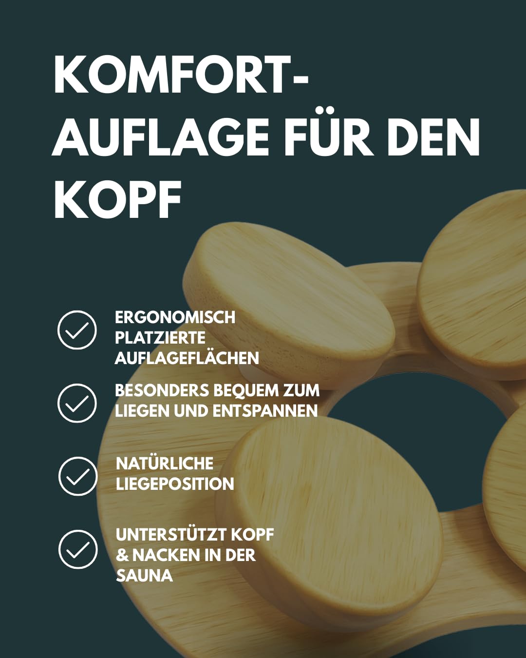 frihed.® Ergo Relax Sauna Kopfstütze aus Holz – Ergonomische Nackenstütze für Sauna – Massivholz Saunakissen – Kopf- & Nackenauflage – Hitzebeständiges Sauna Zubehör