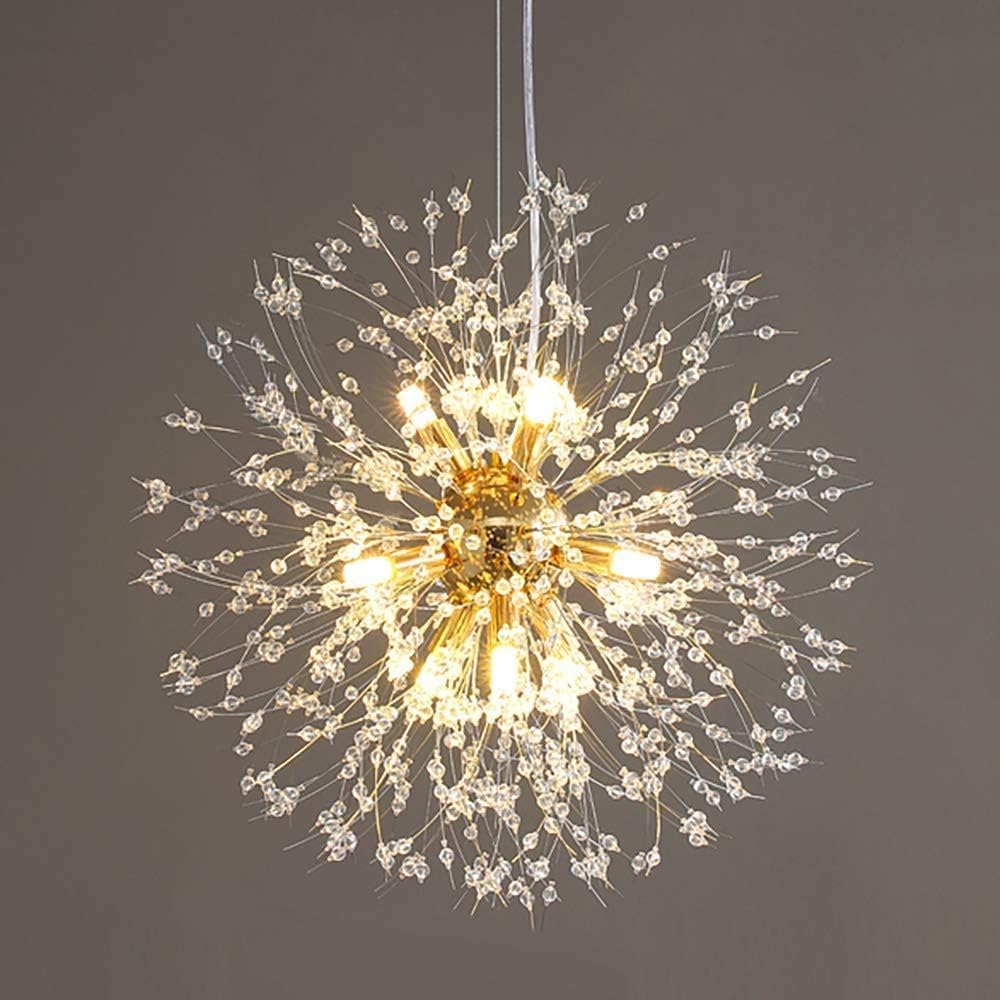 MESOVFCA Modern Crystal Chandeliers Firework, Crystal Light Fixture, Dandelion Chandelier for Living Room Dining Room Foyer Hallway Entryway Kitchen Bedroom,Gold,9Light
