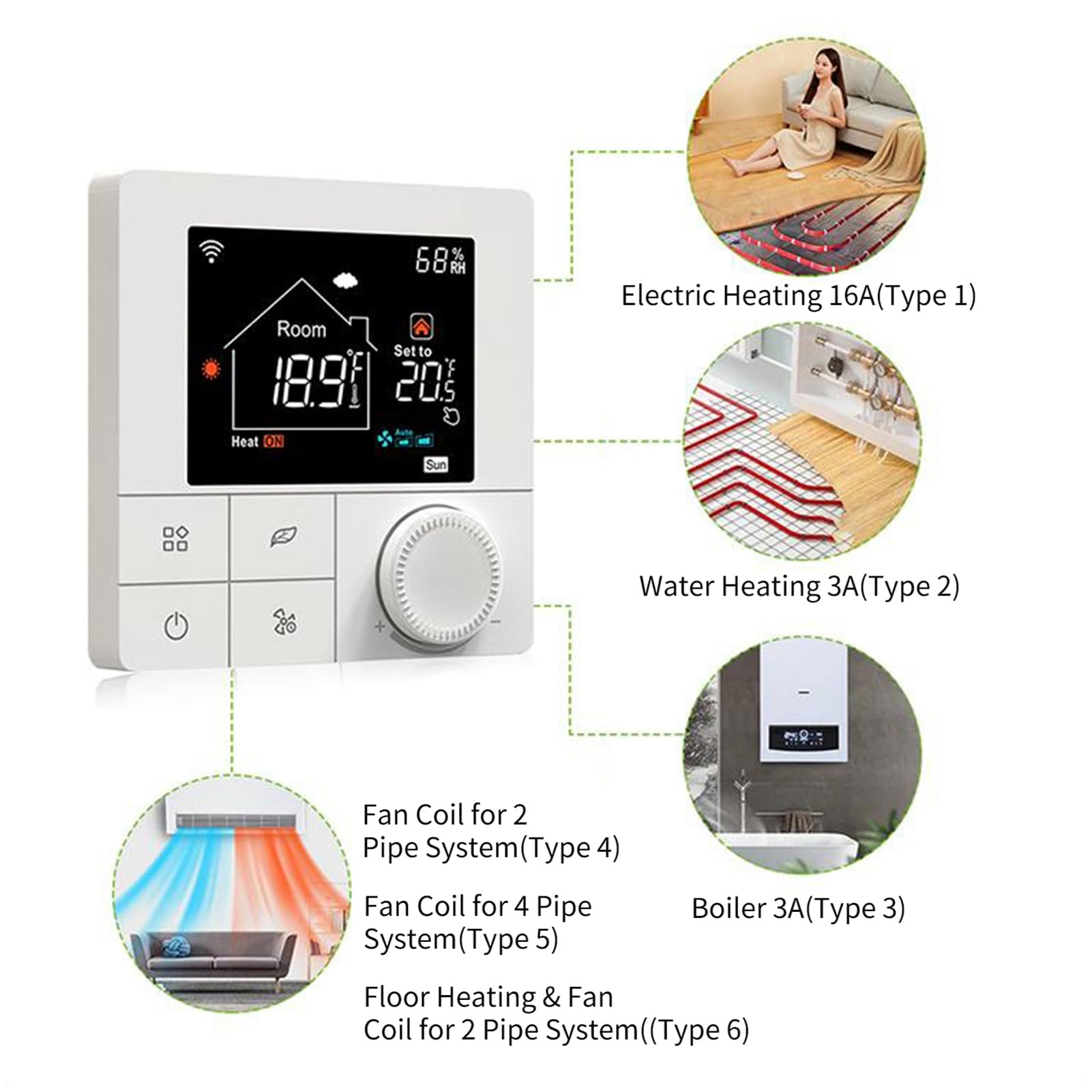 Termostato WiFi Digitale per Riscaldamento Acqua, Termostato Intelligente, Controller Temperatura, Compatibile con Smart Life/Tuya App Alexa Home 3A 110-230V