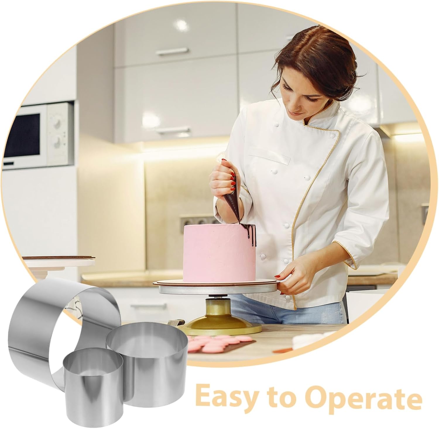 KICHOUSE 3pcs Stainless Steel Mousse Cake Mold for Baking High Round Bakeware Tool for Cake Decorating for Birthdays and Weddings